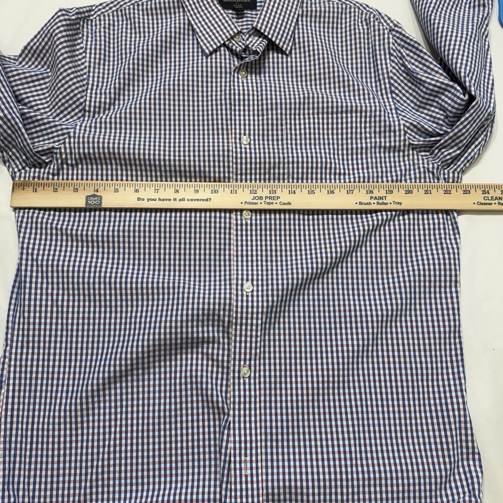 Banana Republic Non Iron Slim Fit Check Dress Shirt Mens Large Blue Orange - Picture 5 of 12